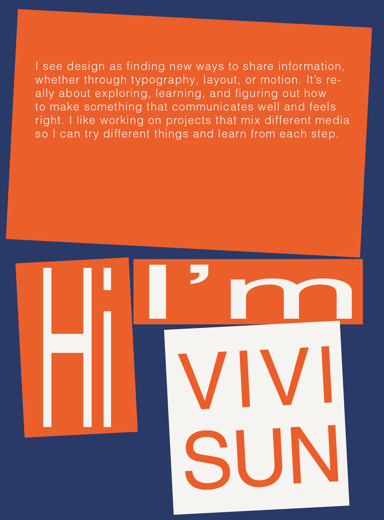 Personal design statement poster in orange and navy