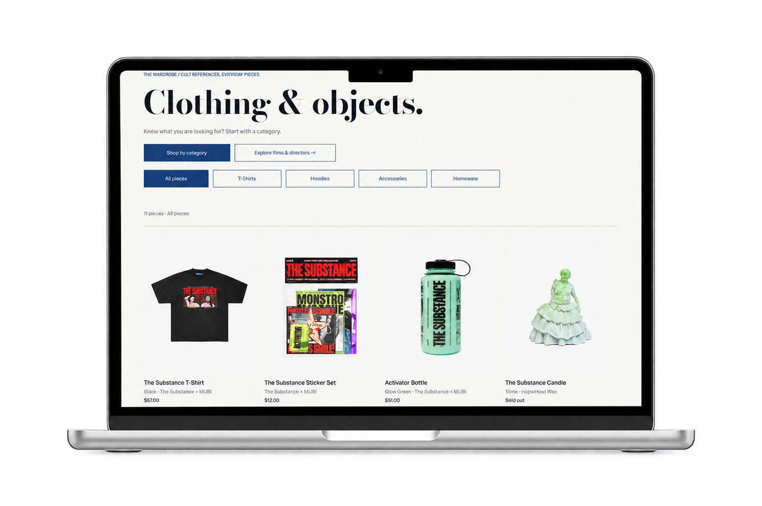 SCRT clothing and objects category page displayed on a laptop